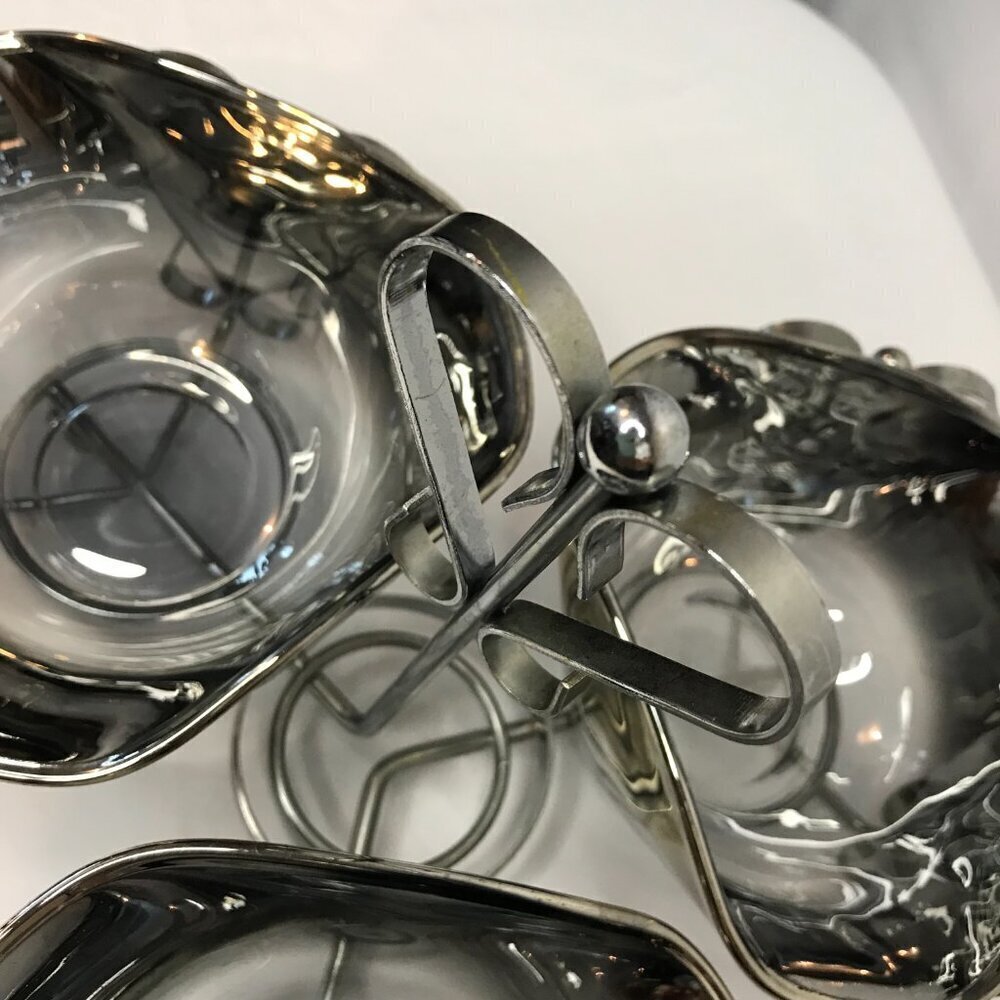 Vintage MCM Trio of Silver Ombre Dishes with Silver Metal Caddy, relish, serving - Picture 11 of 12